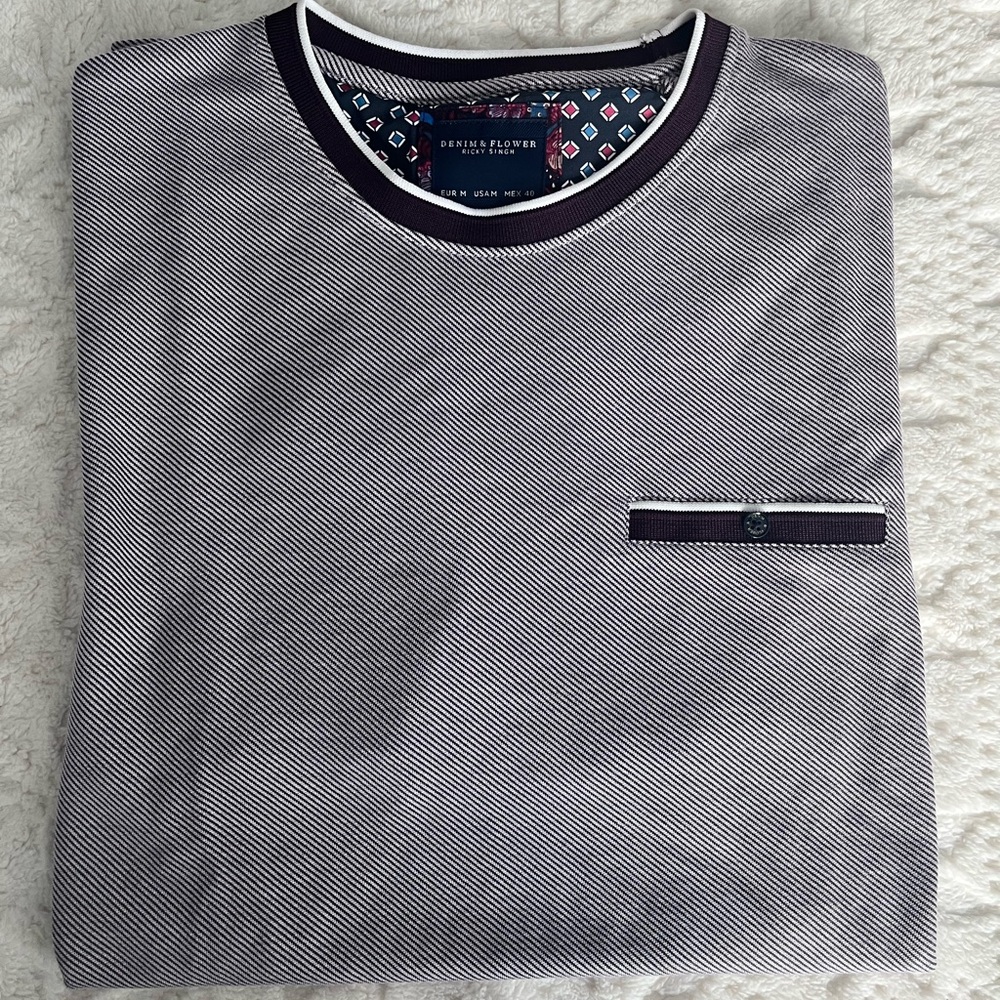 Denim & Flower Burgundy and White Striped Tee